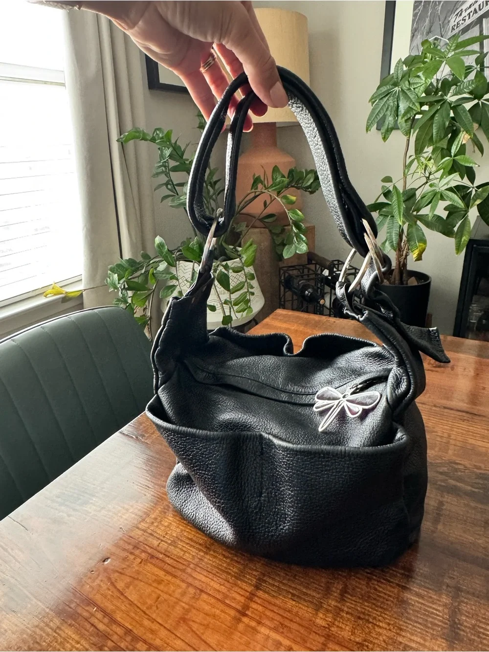 Tenorio Black Pebbled Leather Hobo Bag